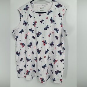 Blair Sz XL Sleeveless Essential Knit Tank Top Patriotic Flag Butterflies Stars